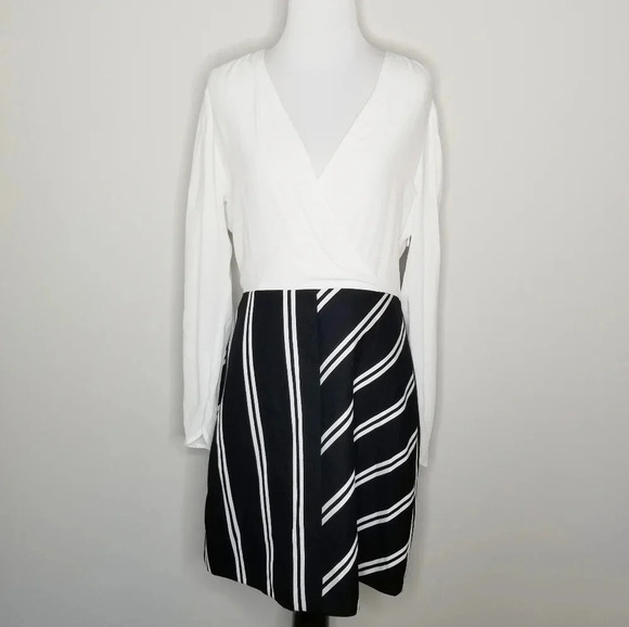 NWT Maje Rolim Striped Skirt Crepe Long Sleeve Dress L - Picture 1 of 8